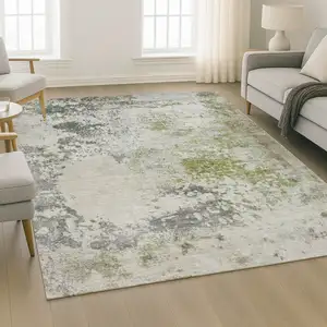 Photo of Linen And Gray Abstract Washable Area Rug With UV Protection