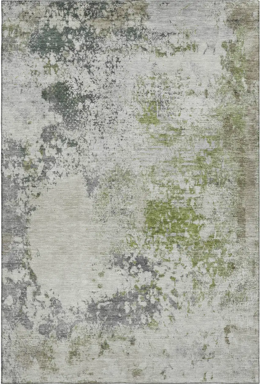 Linen And Gray Abstract Washable Area Rug With UV Protection Photo 1