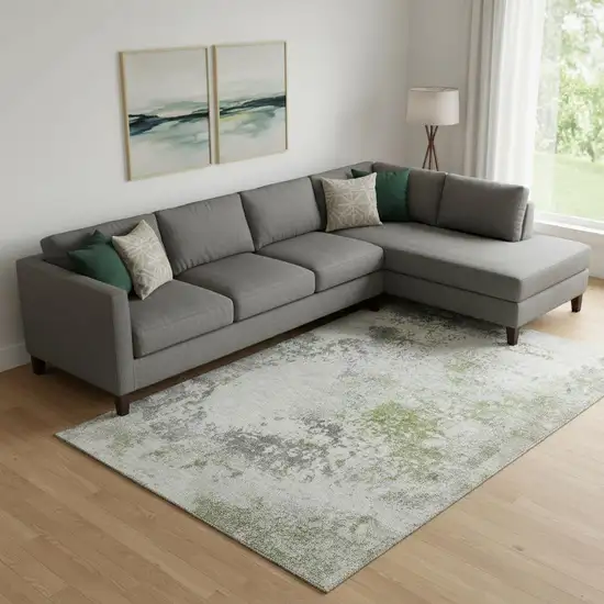 Linen And Gray Abstract Washable Area Rug With UV Protection Photo 2