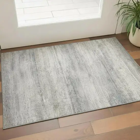 Linen And Gray Abstract Washable Area Rug With UV Protection Photo 2