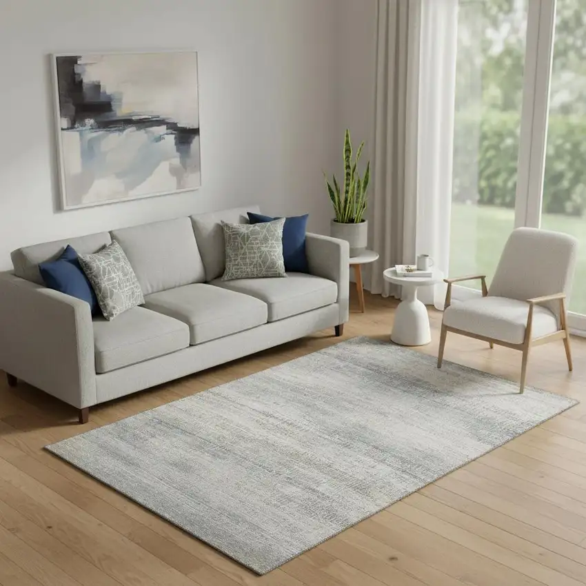 Linen And Gray Abstract Washable Area Rug With UV Protection Photo 2