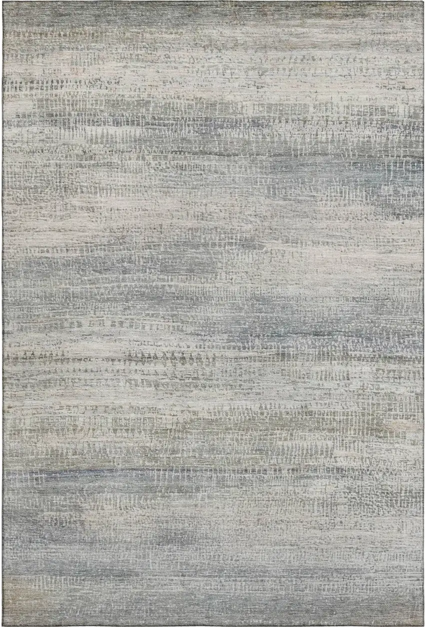 Linen And Gray Abstract Washable Area Rug With UV Protection Photo 1
