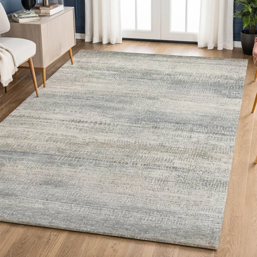 Linen And Gray Abstract Washable Area Rug With UV Protection Photo 6