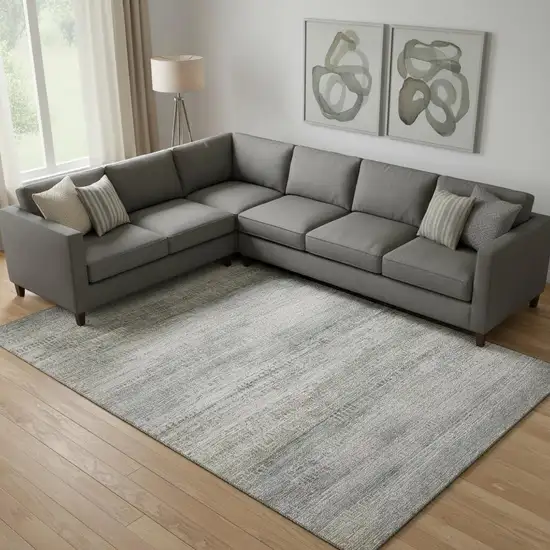 Linen And Gray Abstract Washable Area Rug With UV Protection Photo 2