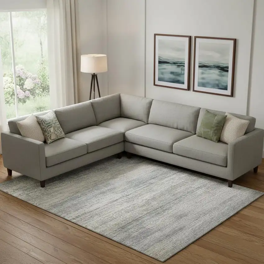 Linen And Gray Abstract Washable Area Rug With UV Protection Photo 2