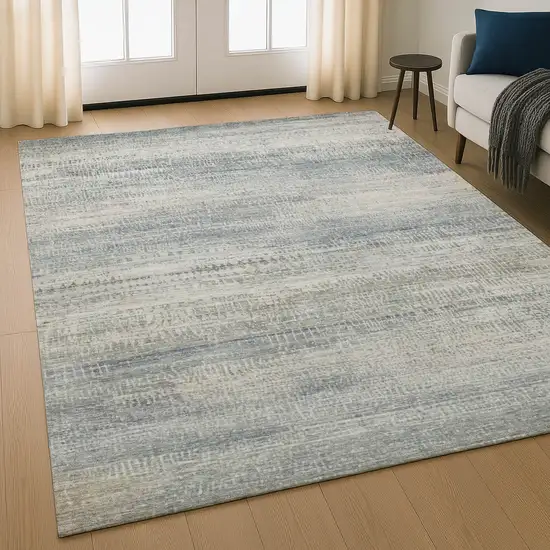 Linen And Gray Abstract Washable Area Rug With UV Protection Photo 5
