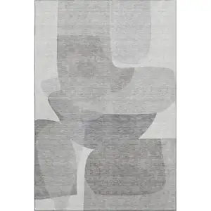 Photo of Linen And Gray Abstract Washable Area Rug With UV Protection