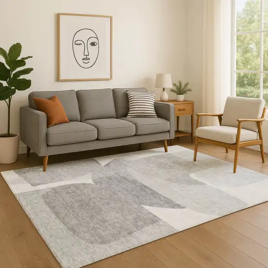 Linen And Gray Abstract Washable Area Rug With UV Protection Photo 5