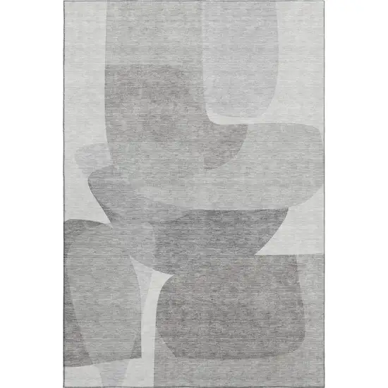 Linen And Gray Abstract Washable Area Rug With UV Protection Photo 1