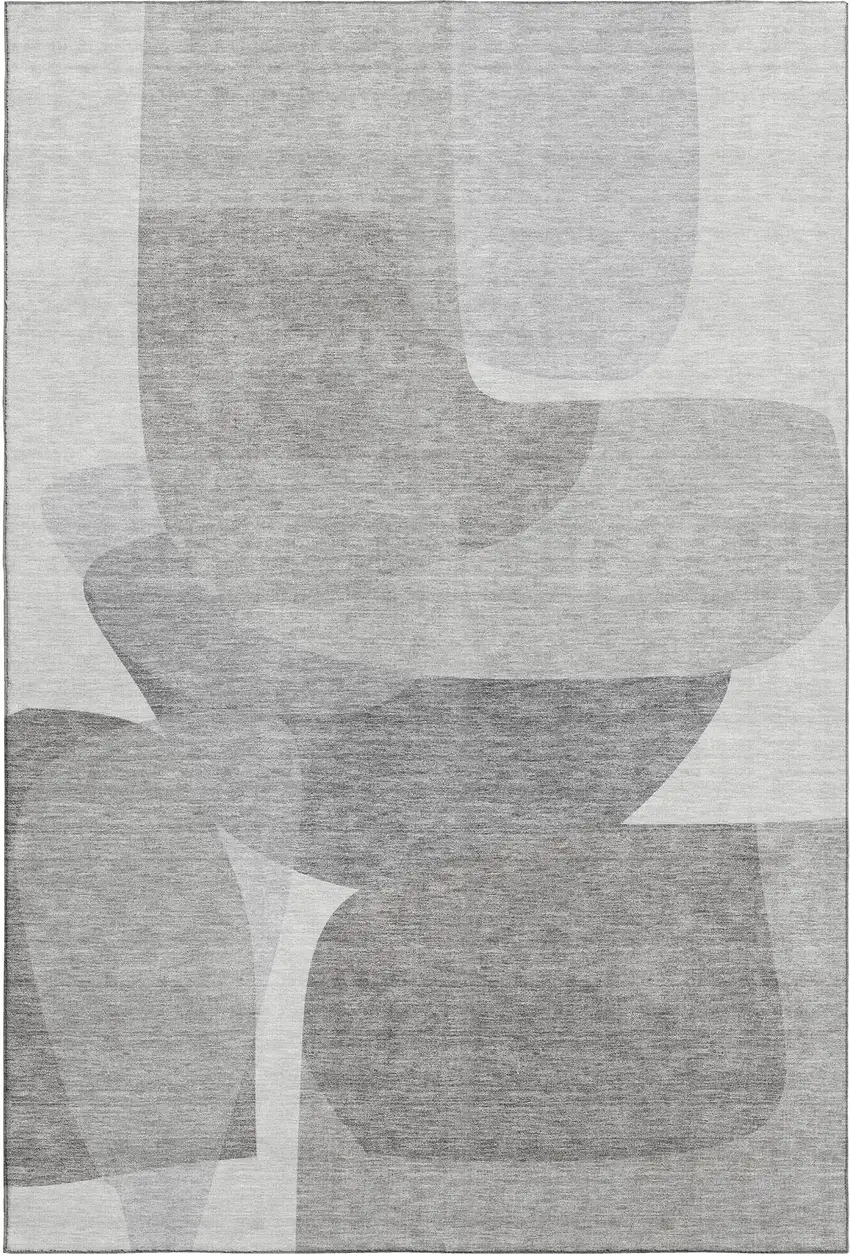 Linen And Gray Abstract Washable Area Rug With UV Protection Photo 1