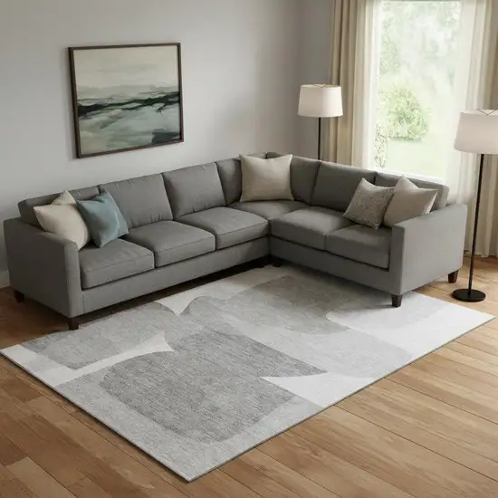 Linen And Gray Abstract Washable Area Rug With UV Protection Photo 2