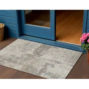 Photo of Linen And Gray Abstract Washable Indoor Outdoor Area Rug