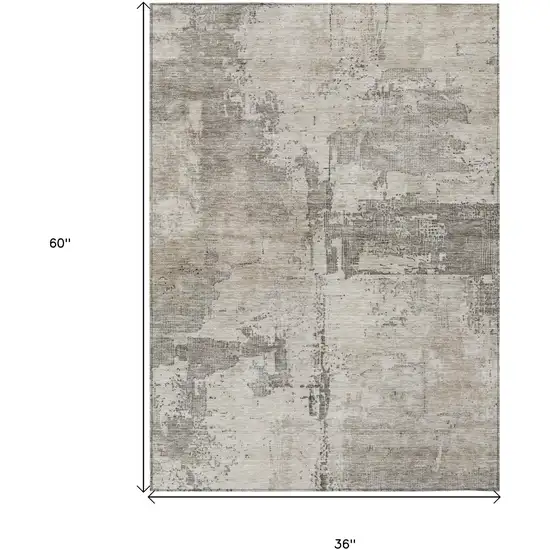Linen And Gray Abstract Washable Indoor Outdoor Area Rug Photo 3