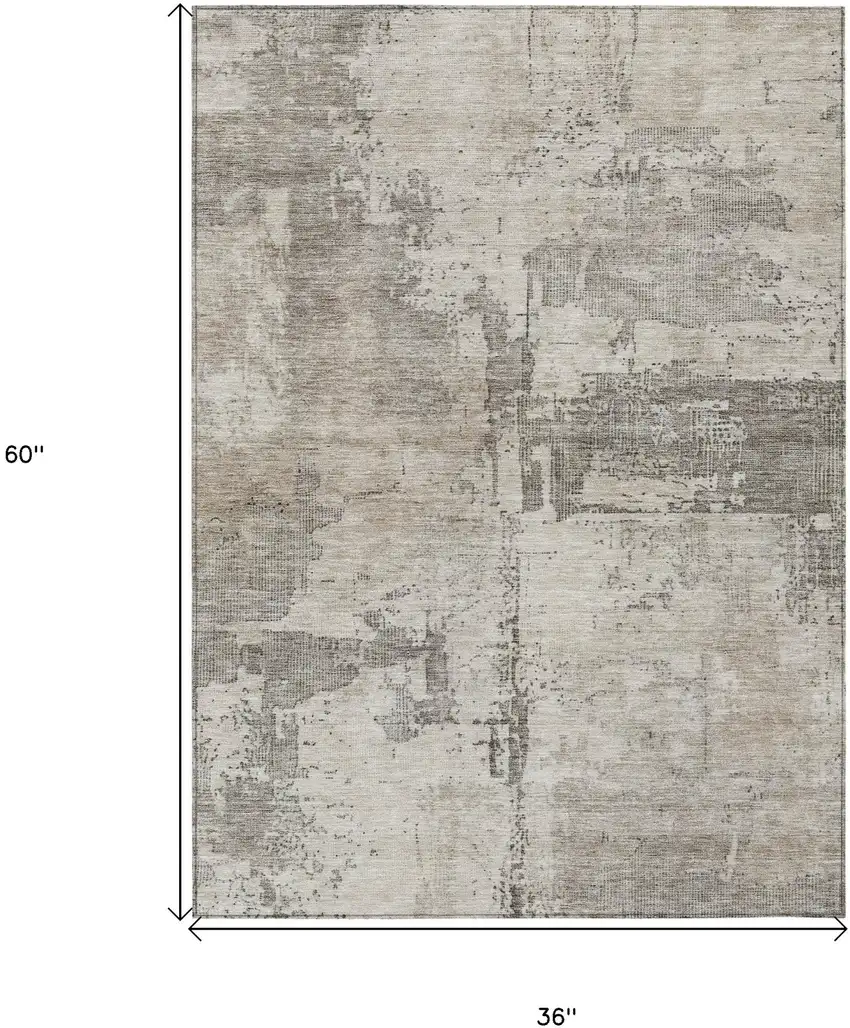Linen And Gray Abstract Washable Indoor Outdoor Area Rug Photo 3