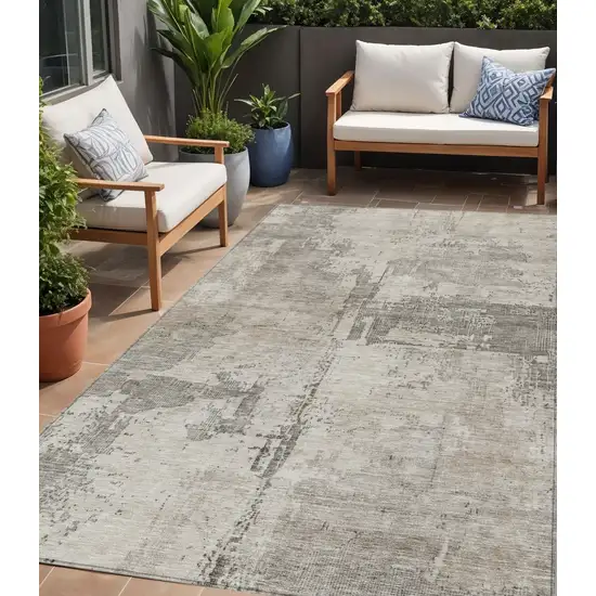 Linen And Gray Abstract Washable Indoor Outdoor Area Rug Photo 1