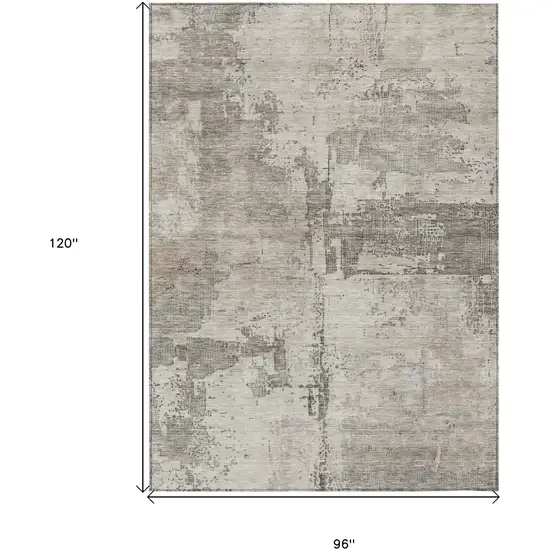 Linen And Gray Abstract Washable Indoor Outdoor Area Rug Photo 3