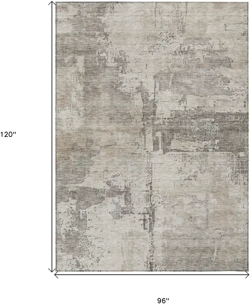 Linen And Gray Abstract Washable Indoor Outdoor Area Rug Photo 3
