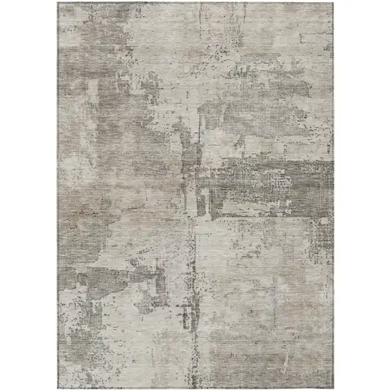 Linen And Gray Abstract Washable Indoor Outdoor Area Rug Photo 2