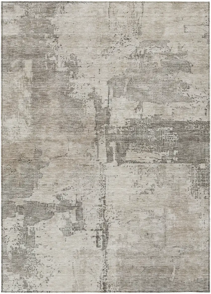 Linen And Gray Abstract Washable Indoor Outdoor Area Rug Photo 2