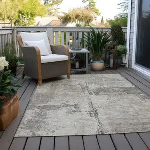 Photo of Linen And Gray Abstract Washable Indoor Outdoor Area Rug
