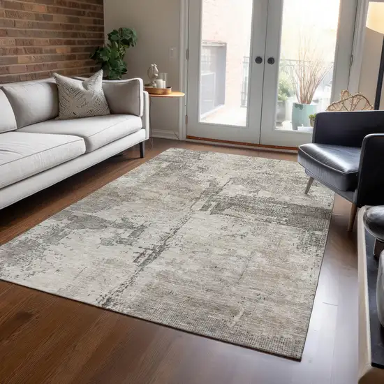 Linen And Gray Abstract Washable Indoor Outdoor Area Rug Photo 9