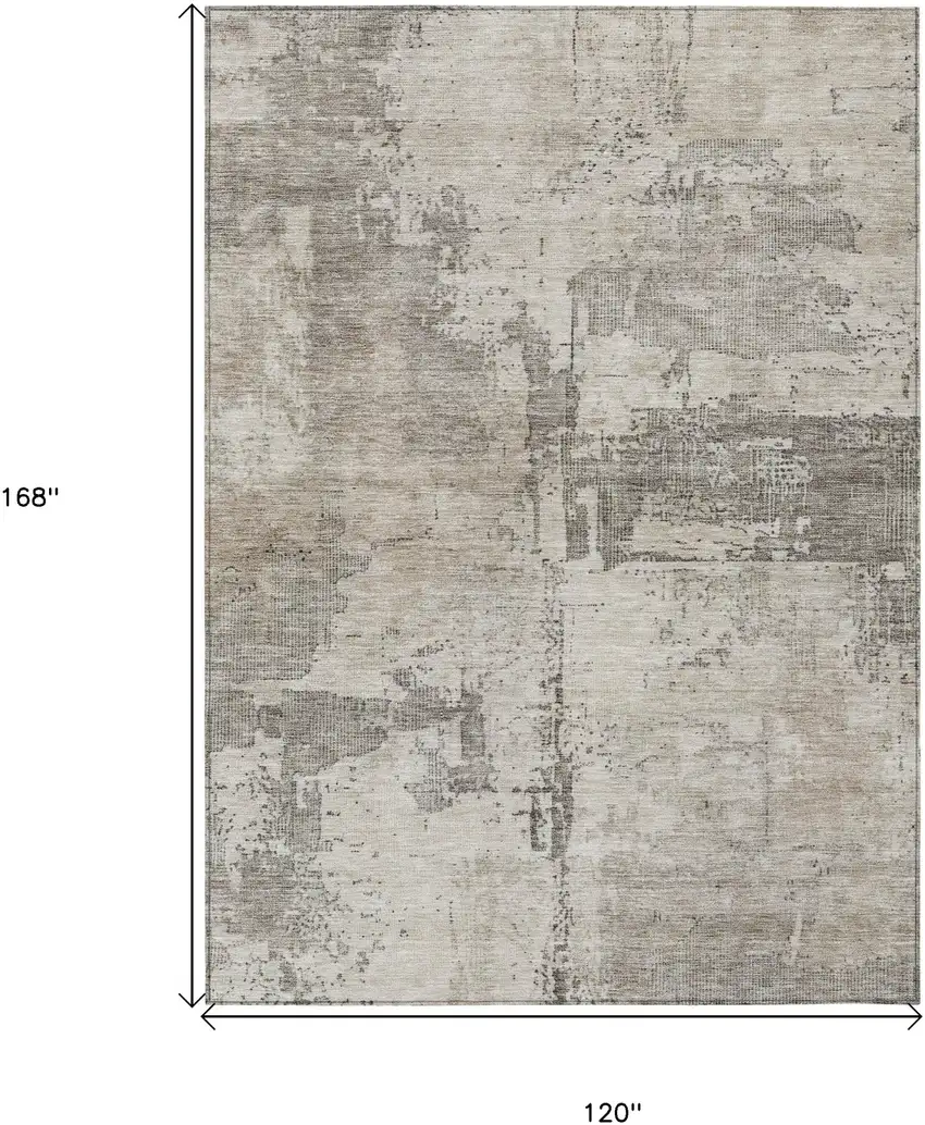 Linen And Gray Abstract Washable Indoor Outdoor Area Rug Photo 3