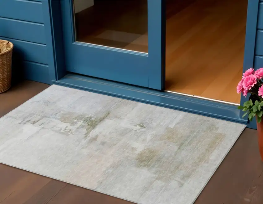 Linen And Gray Abstract Washable Indoor Outdoor Area Rug Photo 2