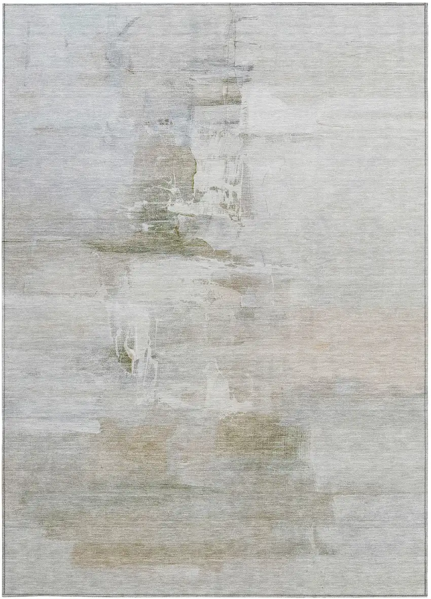 Linen And Gray Abstract Washable Indoor Outdoor Area Rug Photo 3