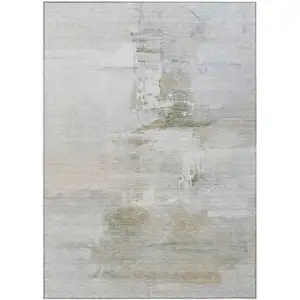 Photo of Linen And Gray Abstract Washable Indoor Outdoor Area Rug