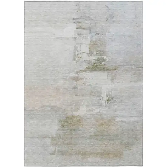 Linen And Gray Abstract Washable Indoor Outdoor Area Rug Photo 1