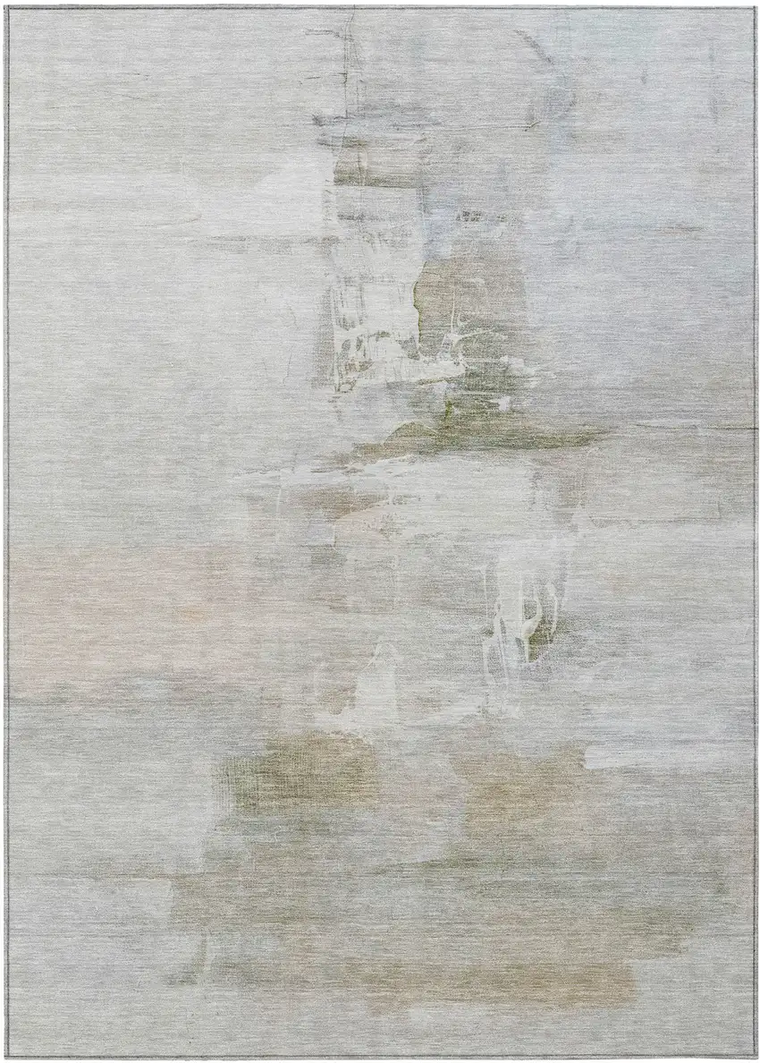 Linen And Gray Abstract Washable Indoor Outdoor Area Rug Photo 1