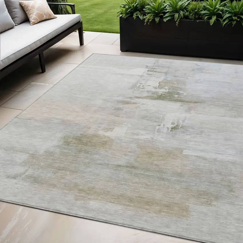 Linen And Gray Abstract Washable Indoor Outdoor Area Rug Photo 2