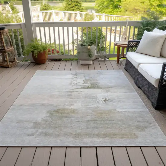 Linen And Gray Abstract Washable Indoor Outdoor Area Rug Photo 8