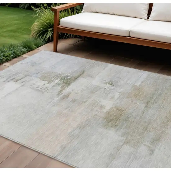 Linen And Gray Abstract Washable Indoor Outdoor Area Rug Photo 2