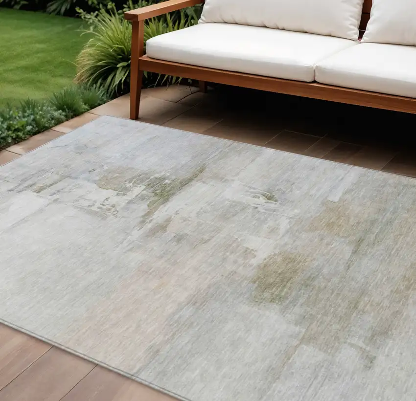 Linen And Gray Abstract Washable Indoor Outdoor Area Rug Photo 2