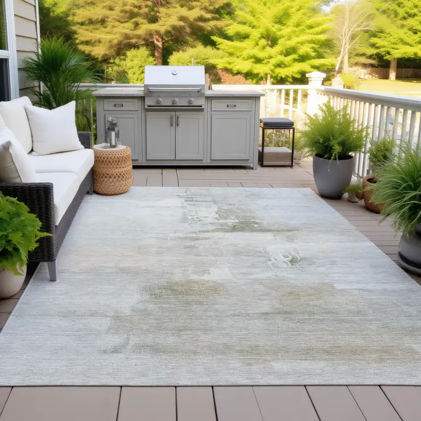 Linen And Gray Abstract Washable Indoor Outdoor Area Rug Photo 5