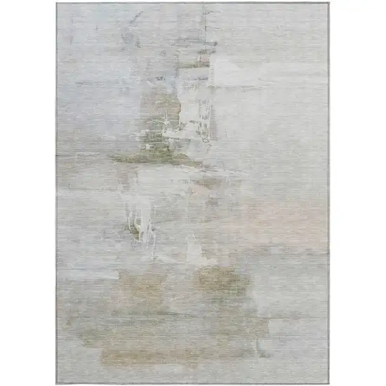 Linen And Gray Abstract Washable Indoor Outdoor Area Rug Photo 4