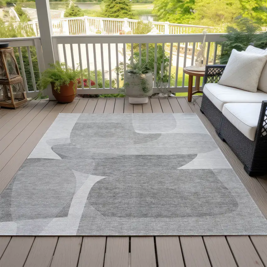 Linen And Gray Abstract Washable Indoor Outdoor Area Rug Photo 9