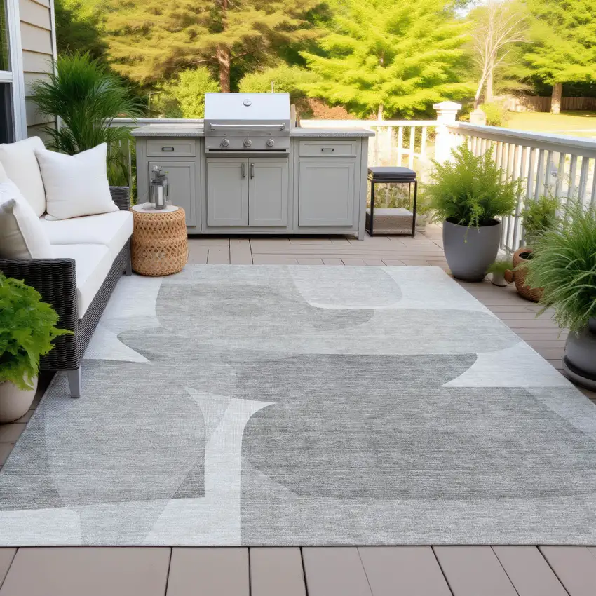 Linen And Gray Abstract Washable Indoor Outdoor Area Rug Photo 6