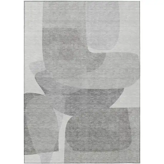 Linen And Gray Abstract Washable Indoor Outdoor Area Rug Photo 2
