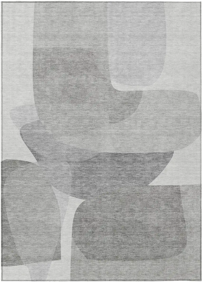 Linen And Gray Abstract Washable Indoor Outdoor Area Rug Photo 2