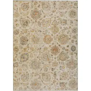 Photo of Linen And Gray Damask Washable Indoor Outdoor Area Rug
