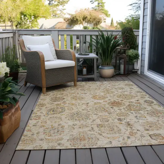 Linen And Gray Damask Washable Indoor Outdoor Area Rug Photo 8
