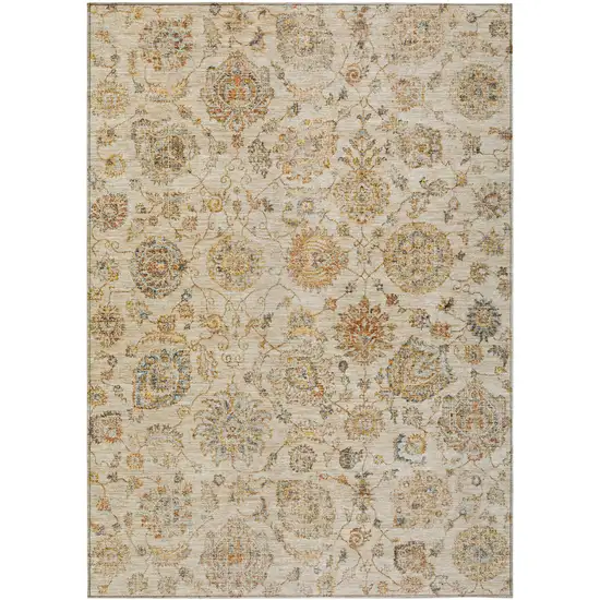 Linen And Gray Damask Washable Indoor Outdoor Area Rug Photo 1