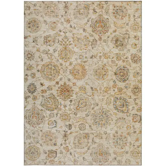 Linen And Gray Damask Washable Indoor Outdoor Area Rug Photo 3