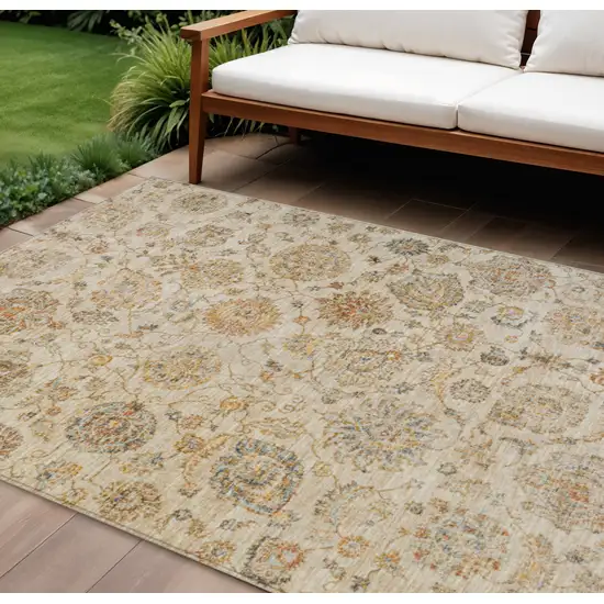 Linen And Gray Damask Washable Indoor Outdoor Area Rug Photo 2