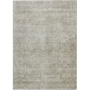 Photo of Linen And Gray Floral Washable Indoor Outdoor Area Rug