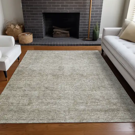 Linen And Gray Floral Washable Indoor Outdoor Area Rug Photo 9