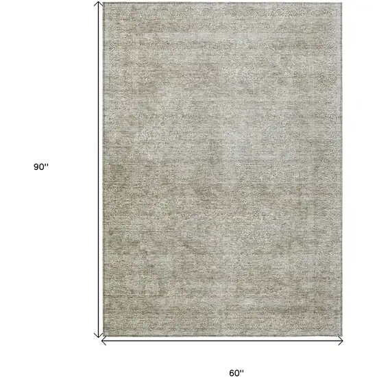 Linen And Gray Floral Washable Indoor Outdoor Area Rug Photo 3