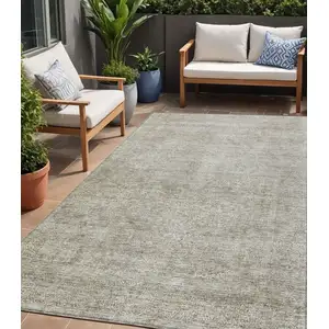 Photo of Linen And Gray Floral Washable Indoor Outdoor Area Rug
